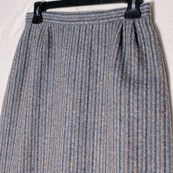 Vintage Ziba Grey Blue Wool Striped Pencil Skirt  S - Picture 7 of 10